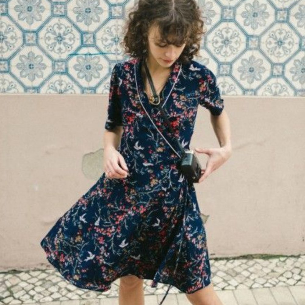 Kooples Blue Bird black silk wrap-over dress